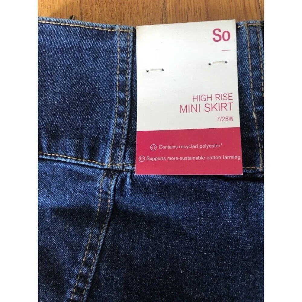 NWT SO Juniors Size 7 Denim High Rise Mini Skirt Front Slit Stretch